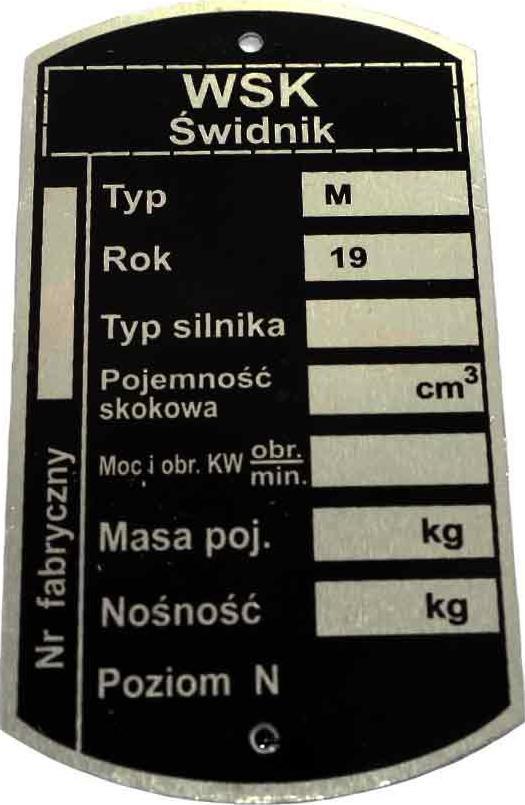 Z.P.H. Moto-Mer Tabliczka znamionowa WSK M