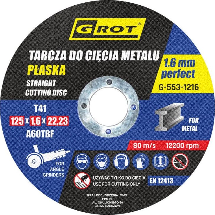 Grot Tarcza Płaska T1a 125x1.6x22 Koplet 10 Sztuk