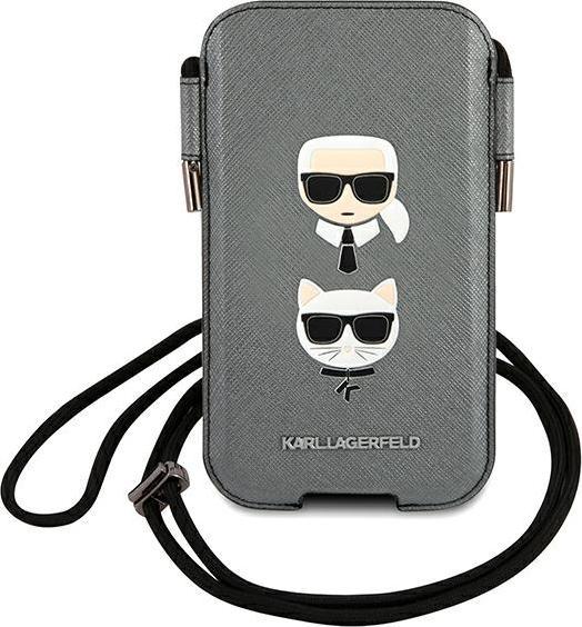 Karl Lagerfeld Torebka KLHCP12MOPHKCG 6,1" szary/grey hardcase Saffiano Ikonik Karl&Choupette Head