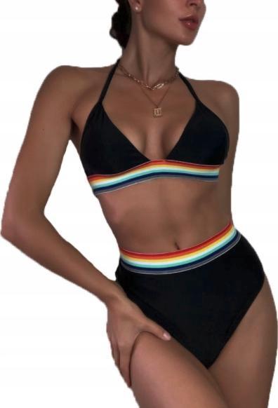 Pan i Pani Gadżet Strój kąpielowy bikini wysoki stan czarny tęcza