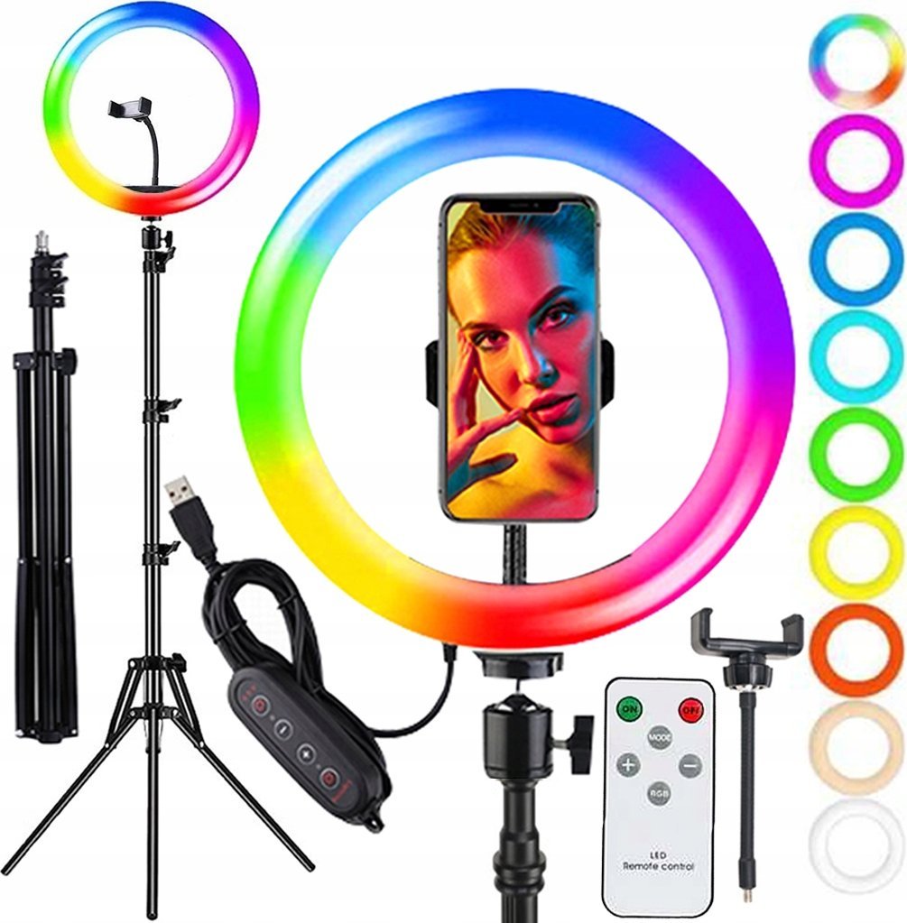 LAMPA PIERŚCIENIOWA KOLOROWA RGB 33cm 150W RL-14