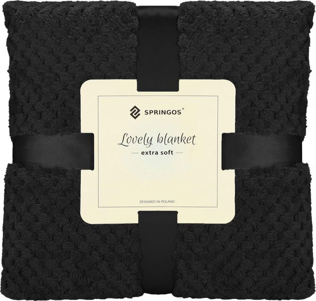 Springos Narzuta na łóżko, pled 200x220 cm tłoczony, dwustronny koc na kanapę czarny UNIWERSALNY