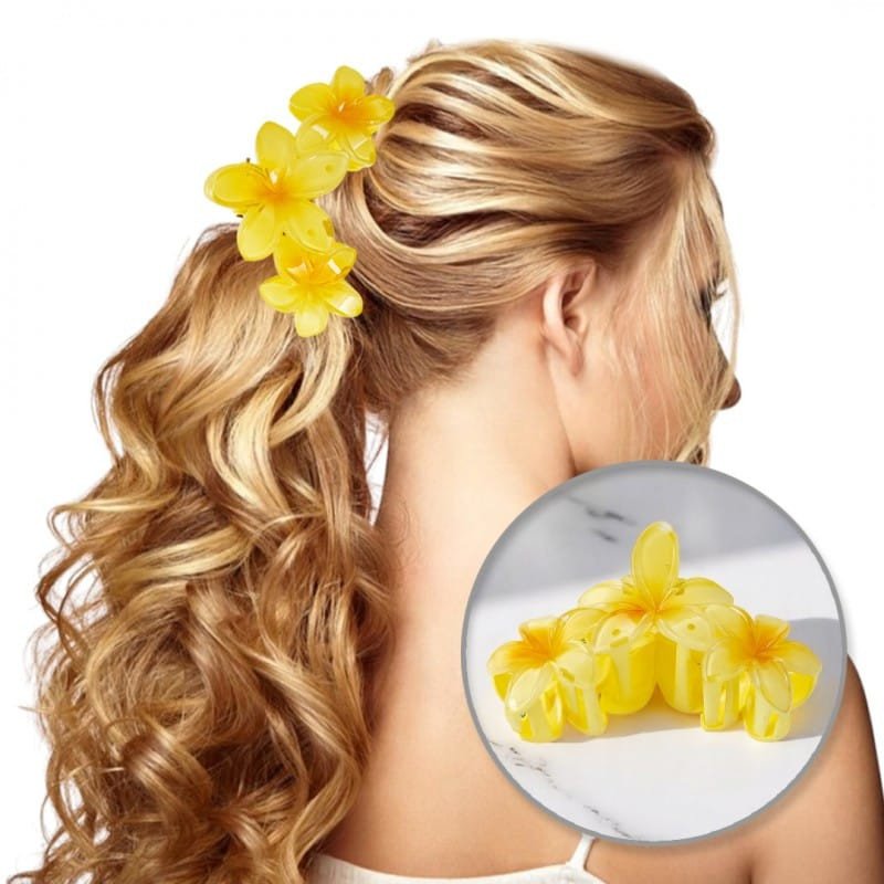 Spinka do włosów klamra duża XL kwiat potrójny żółty 7 x 11cm SP387