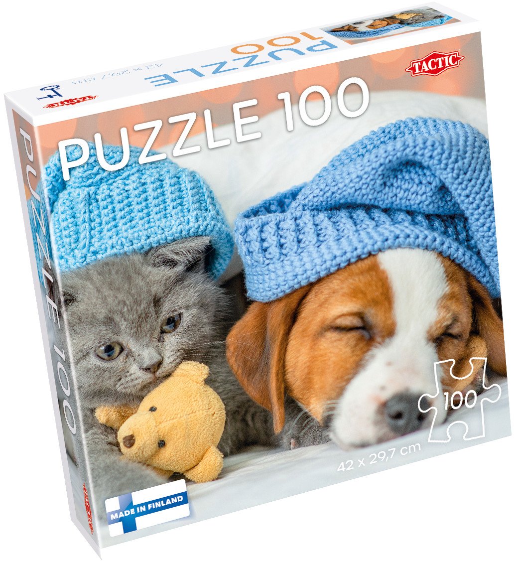 Puzzle 100 Cute Kitten and Sleepy Dog