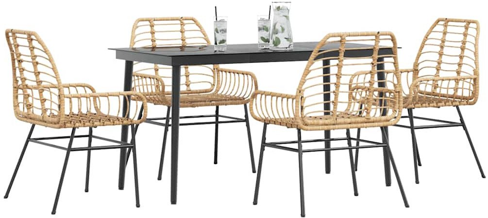 vidaXL 5-częściowy zestaw obiadowy do ogrodu, brązowy polirattan szkło