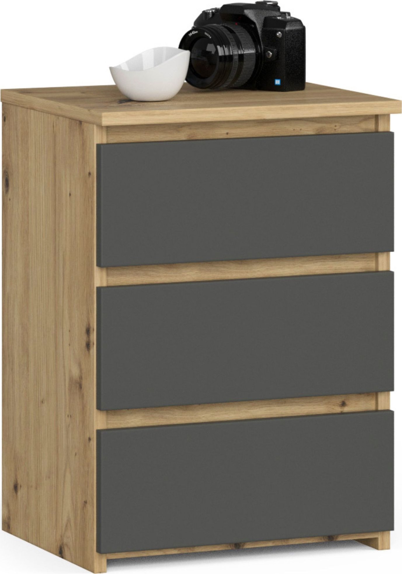 Fabryka Mebli Akord Szafka nocna CL3 40 cm komoda do sypialni 3 szuflady - dąb artisan szara