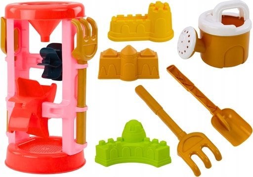 LeanToys Zestaw Zabawek Do Piasku Młynek Foremki Zamki Konewka Różowy