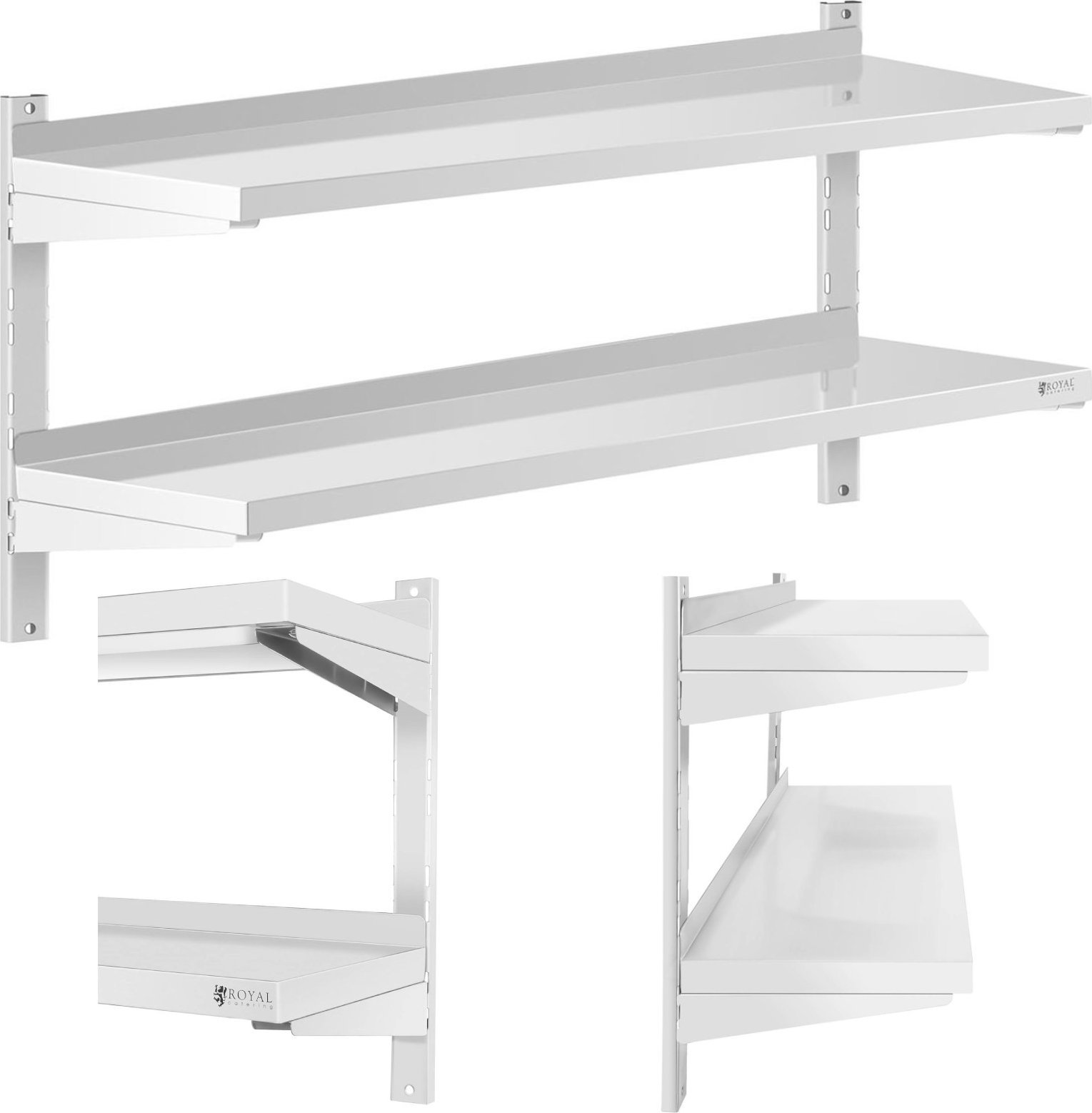 Royal Catering Półka ścienna wisząca gastronomiczna podwójna z regulacją STAL 120 x 40 cm Półka ścienna wisząca gastronomiczna podwójna z regulacją ST