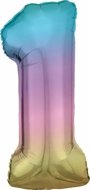 AMSCAN Balon foliowy duża cyfra 1 Tęcza Pastel 38x86cm N34 spakowany 9909699