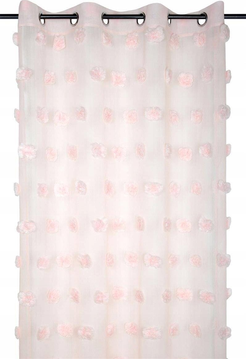 Firana POMPINOU pudrowy róż, pompony, 135 x 260 cm