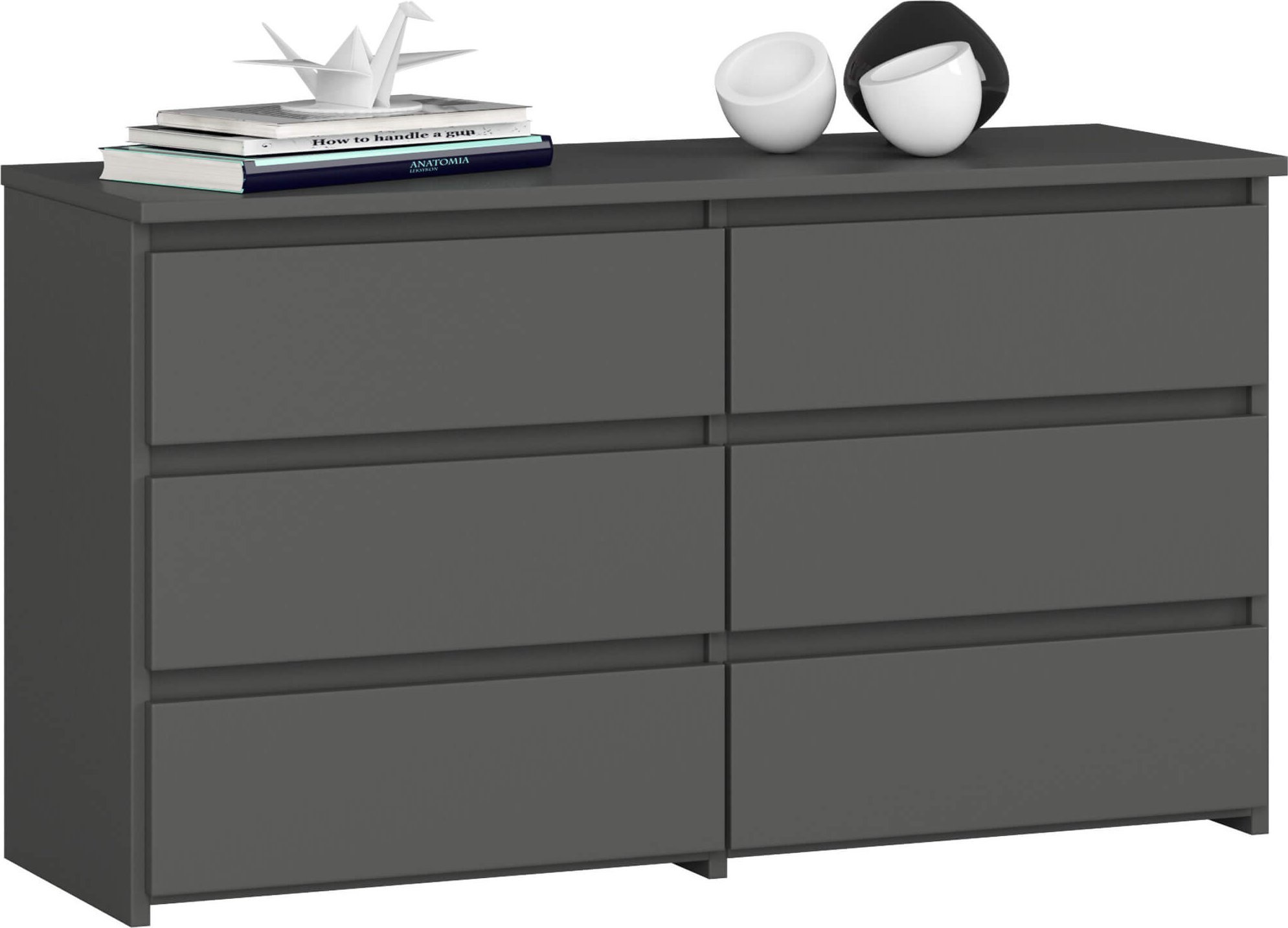 Fabryka Mebli Akord Komoda do salonu CL 100 cm 6 szuflad klasyczna - grafit szary