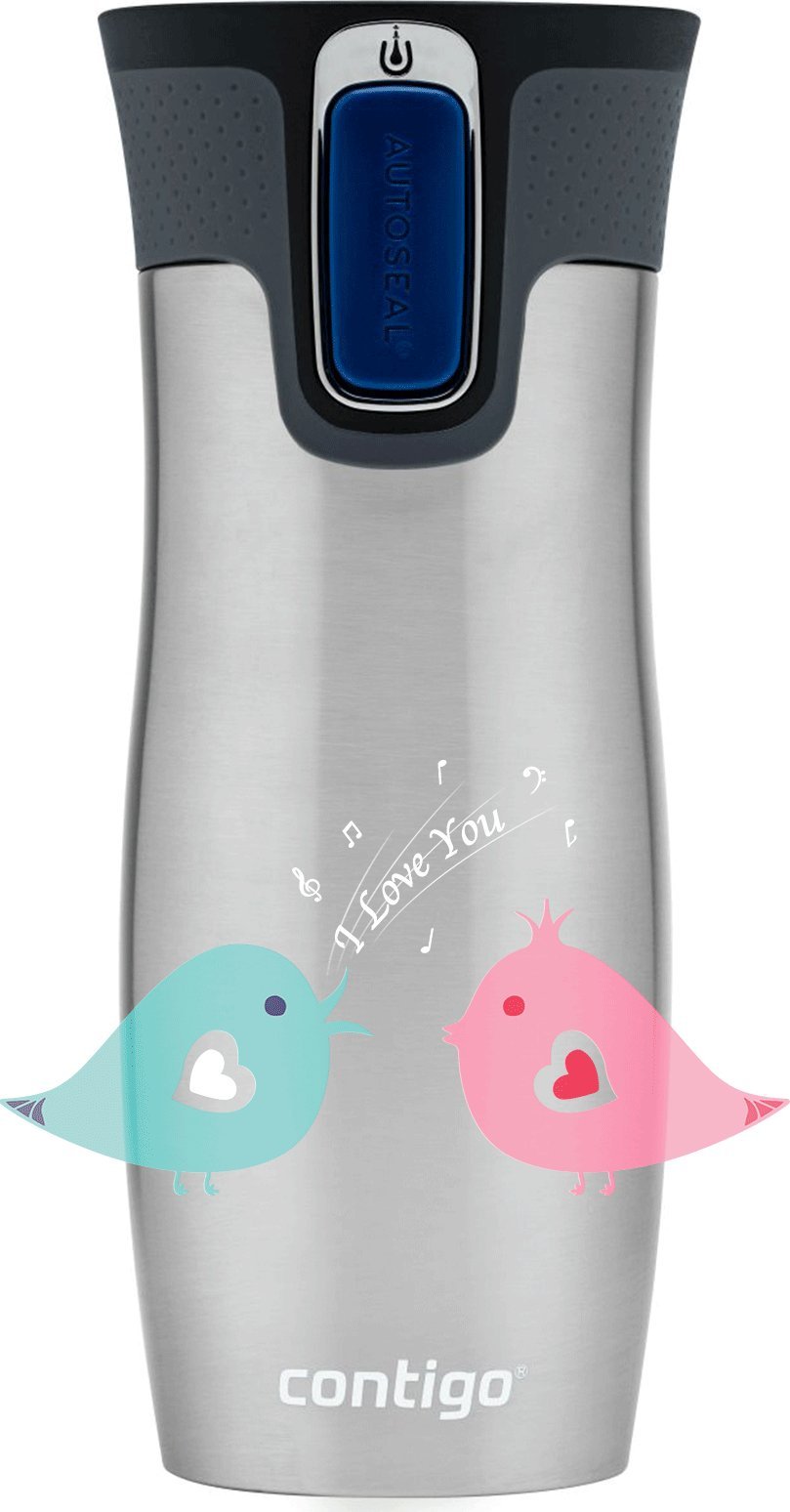 Kubek termiczny Contigo West Loop 2.0 470ml - Ptaszkowe love- Stalowy