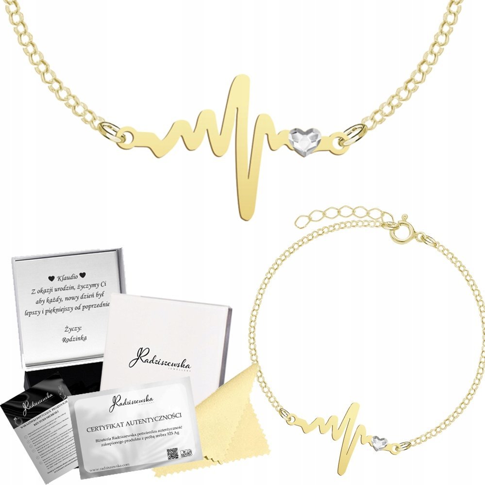 MEJK Jewellery Bransoletka Złota EKG Linia Życia Srebro 925 Ankier Grawer Gratis Prezent