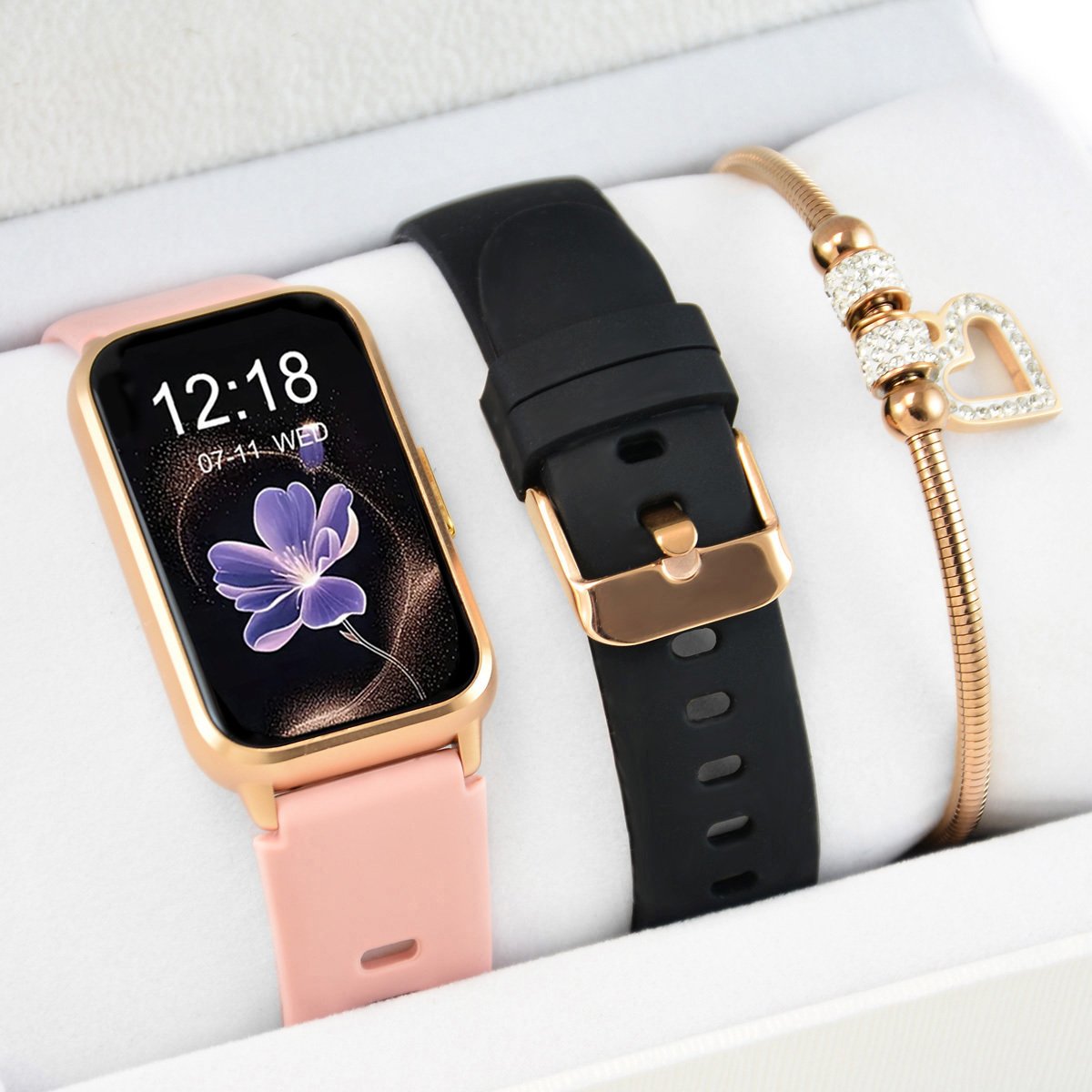 Smartwatch Rubicon Zestaw damski zegarek SMARTWATCH F48 pink + bransoletka