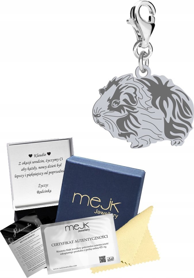 Radziszewska Jewellery Charms Srebrny Świnka Morska 925 Prezent Kobieta DEDYKACJA GRATIS