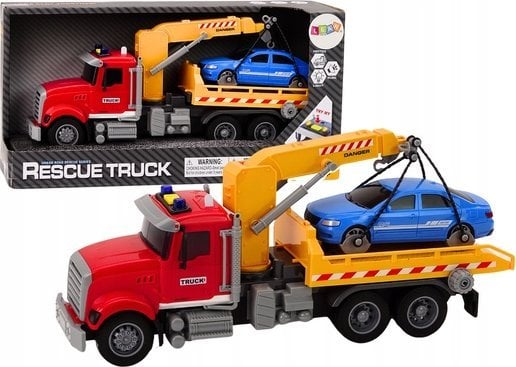 LeanToys Ciężarówka Laweta Z Dźwigiem Na Auto Światła Dźwięki Napęd Czerwona