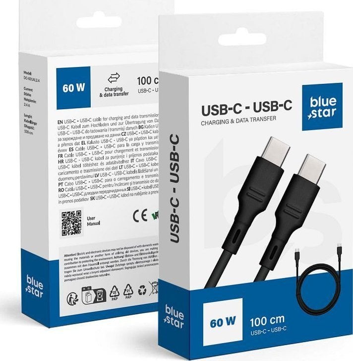 Kabel USB Blue Star USB-C - USB-C 1 m Czarny