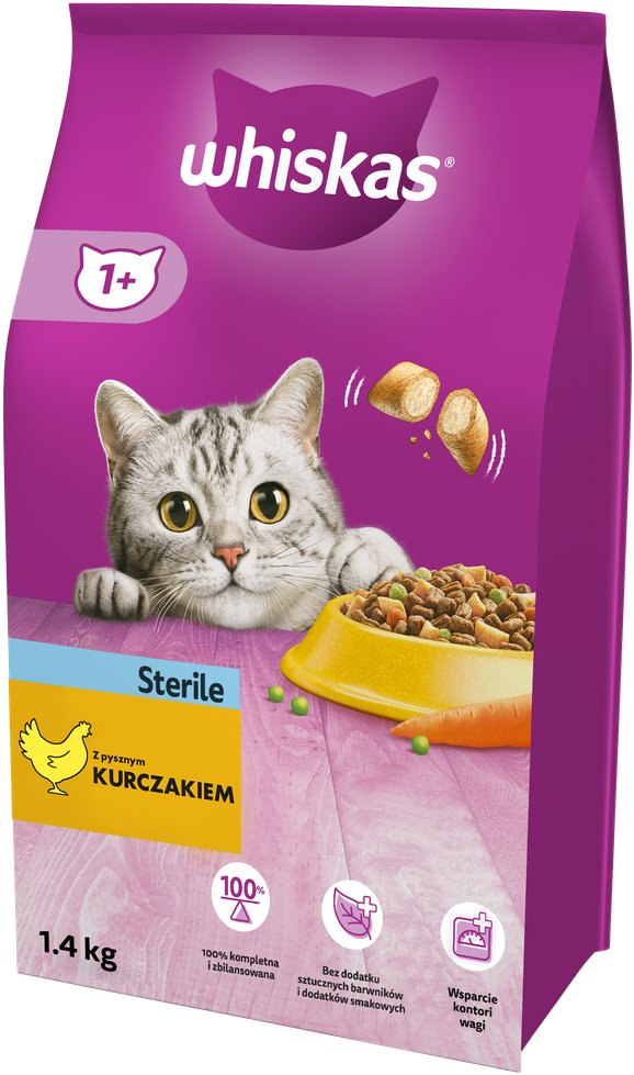 WHISKAS Sterile 3,8 kg - sucha karma dla dorosłego kota po zabiegu kastracji, z pysznym kurczakiem