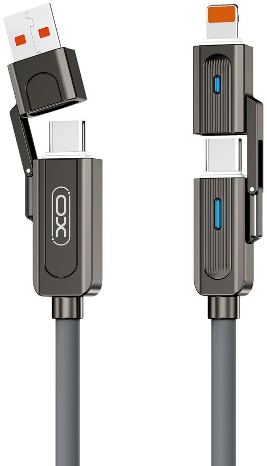 XO KABEL NB275 4w1 USB-C+LIGHTNING/USB+ USB-C 60W 1m szary