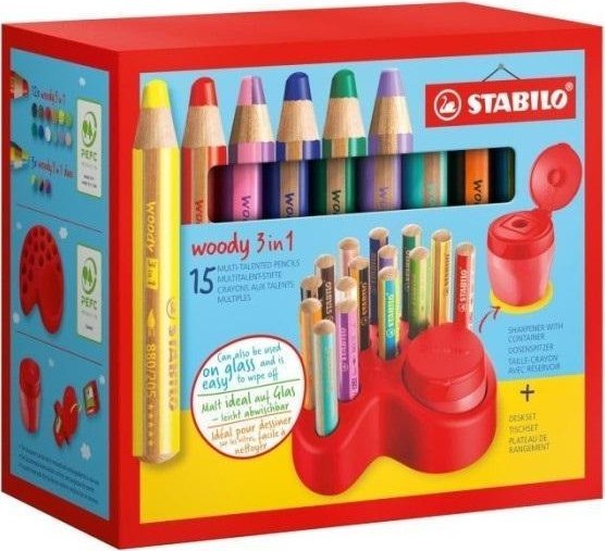 Kredki Woody 3w1 15szt z pojemnikiem