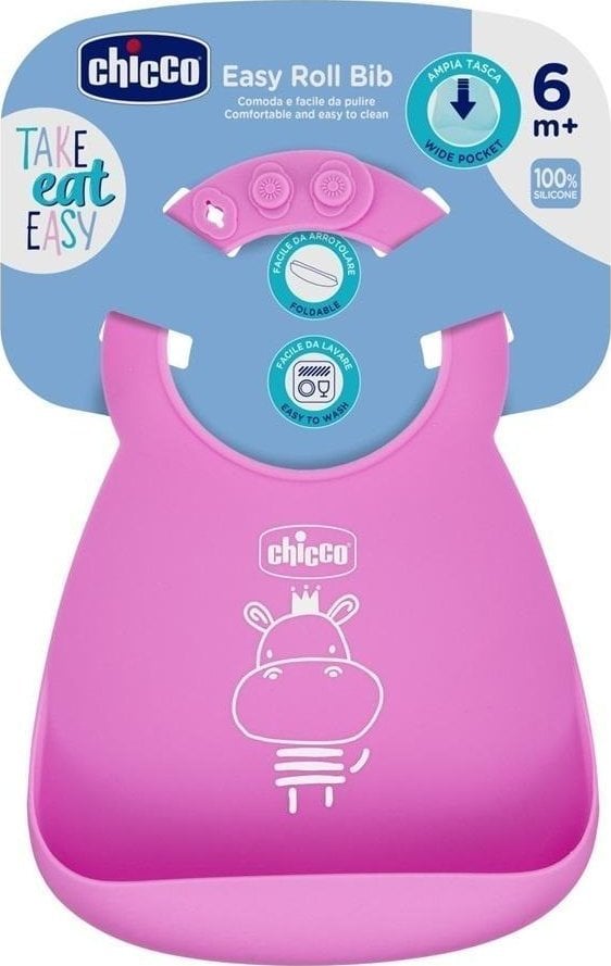 Śliniaczek z kieszonką elastyczny różowy