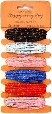 Sznurki papierowe z nitką złotą 6 kolorów