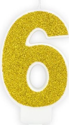 Świeczka urodzinowa, cyferka 6, złota brokatowa, 7 cm. uniwersalny