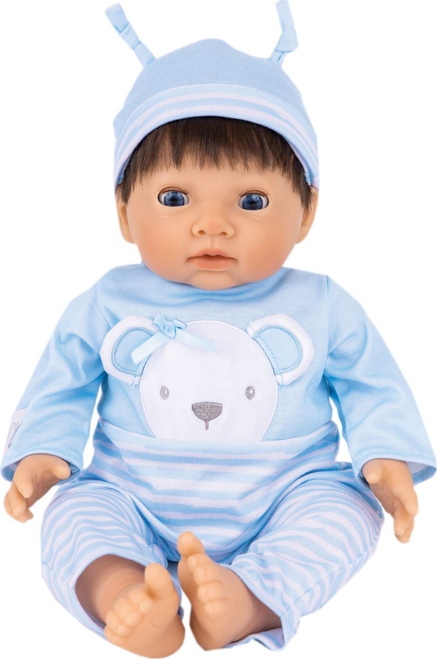 TINY TREASURES, Blue Bear Doll, Brown Hair