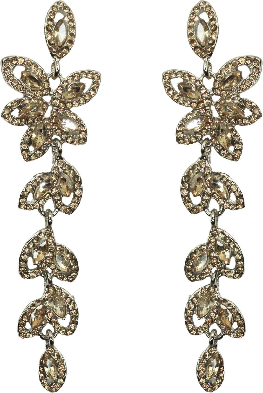 KOKONET Długie srebrne kolczyki kwiaty kryształki szampańskie