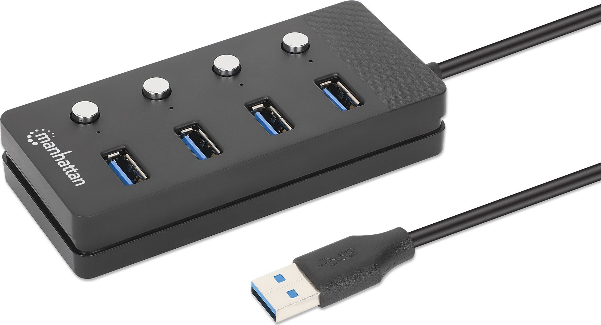 HUB USB Manhattan MANHATTAN 4-Port USB 3.0 Hub USB-A-Stecker auf 4x USB-A-Buchsen 5 Gbit/s 1,5 m Kabel Schalter f�r jeden Port Strom �ber USB/Netzteil