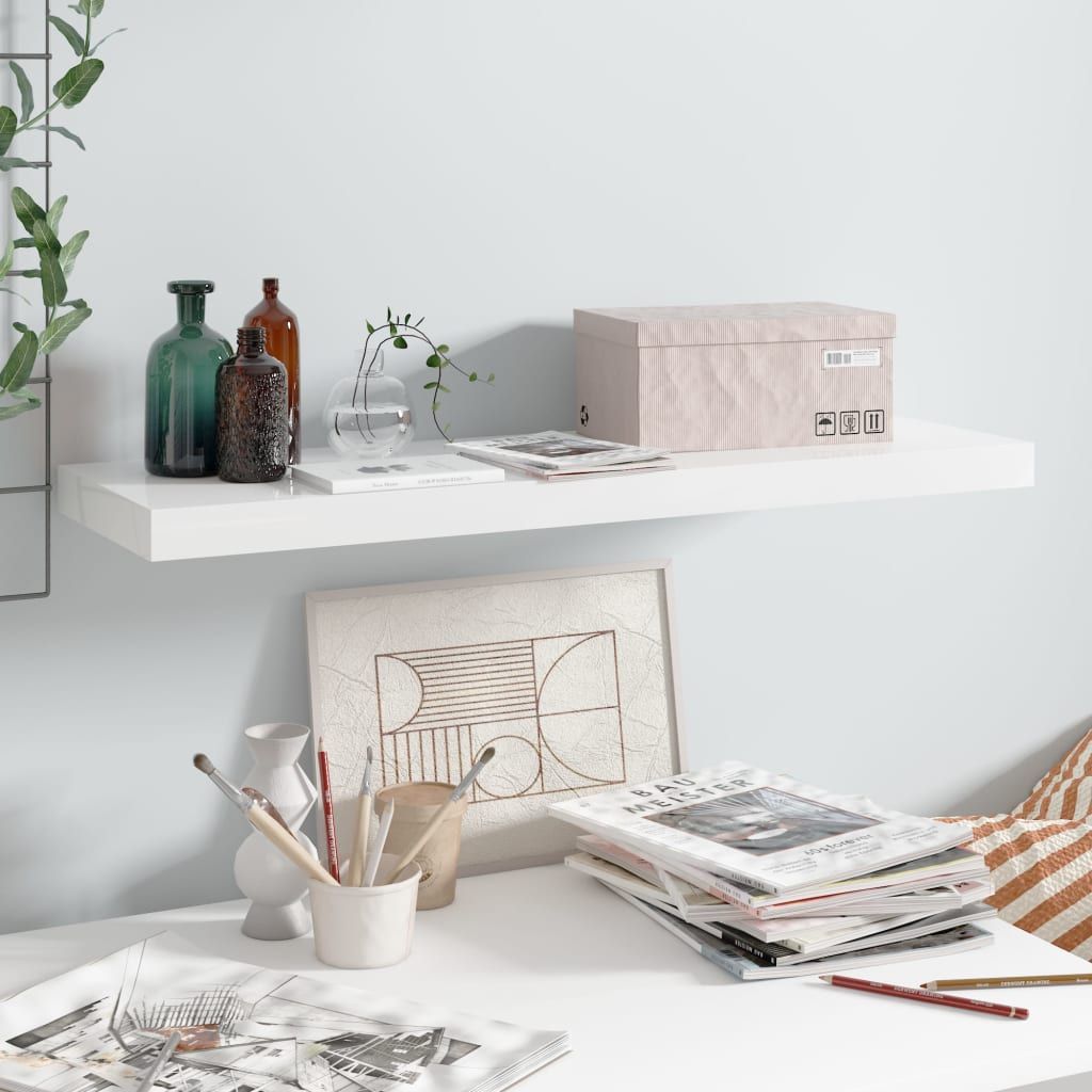 vidaXL Półka ścienna, wysoki połysk, biała, 80x23,5x3,8 cm, MDF