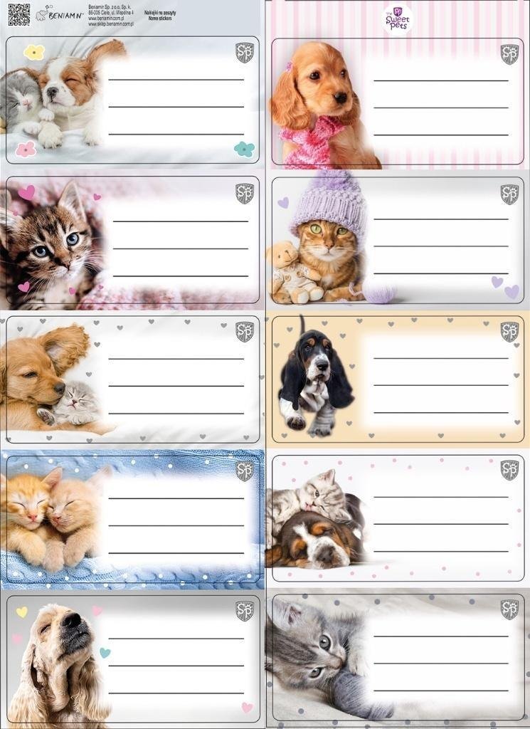 Beniamin Naklejki na zeszyty pasek The Sweet Pets kids