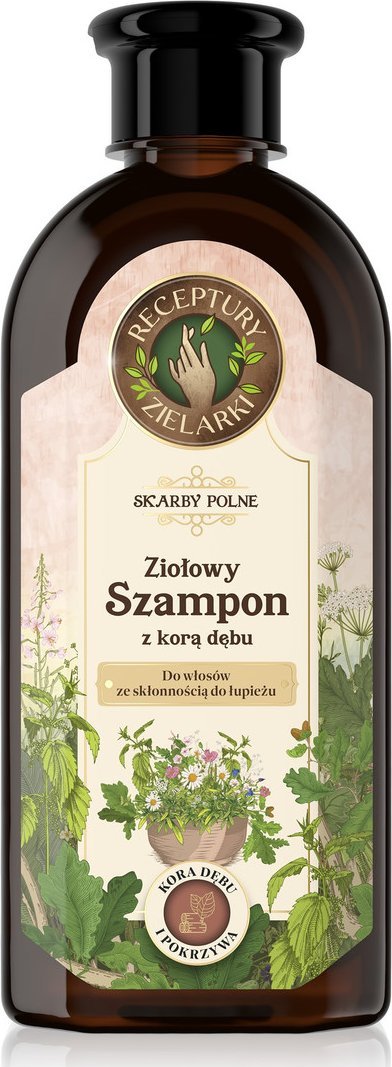 Receptury Zielarki Skarby Polne ziołowy szampon z korą dębu do włosów ze skłonnością do łupieżu 350ml