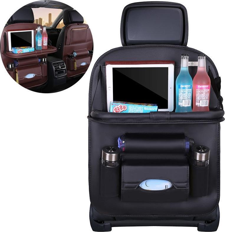 Organizer samochodowy na fotel siedzenie z mini stolikiem do auta czarny
