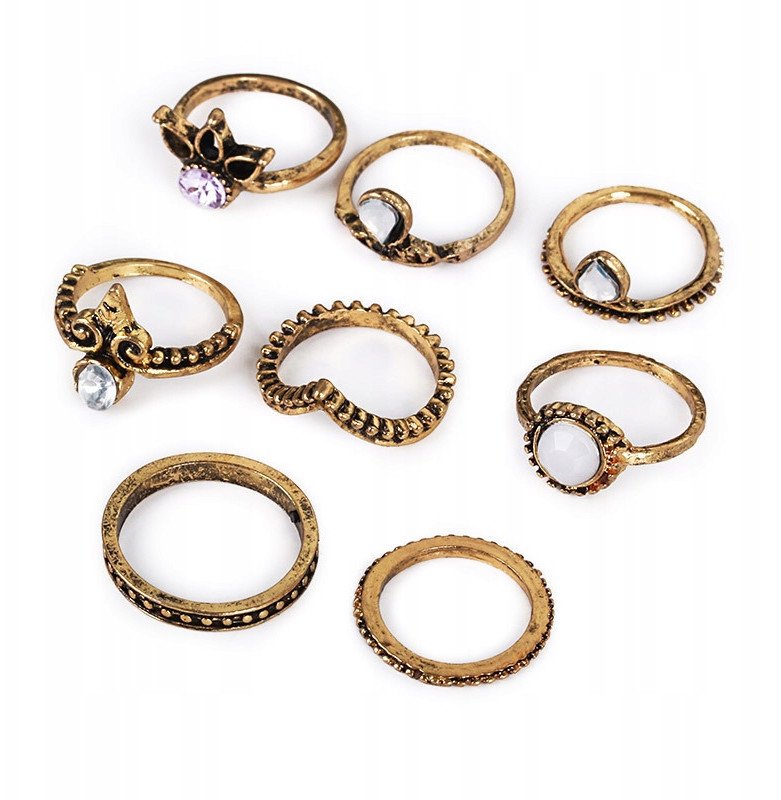 Złoty ZESTAW PIERŚCIONKÓW RETRO PUNK BOHO 97