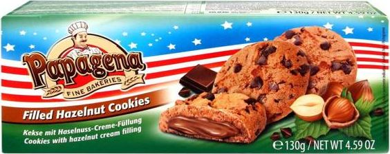 Papagena Papagena Choco Chip Ciastka z Kremem Orzechowym i Orzechami 130 g