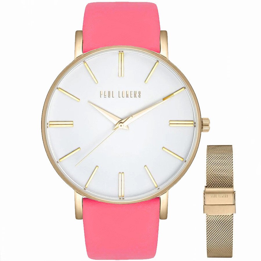Zegarek damski Paul Lorens JULIE bt skórzany pasek ciemny róż + siatka mesh