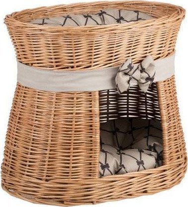 WickerPL CARI BUDA DLA KOTA LEŻAK DLA ZWIERZĄT DOMEK DLA KOTA Z WIKLINY PIĘTROWY Z PODUSZKAMI 50X40 H45 CM