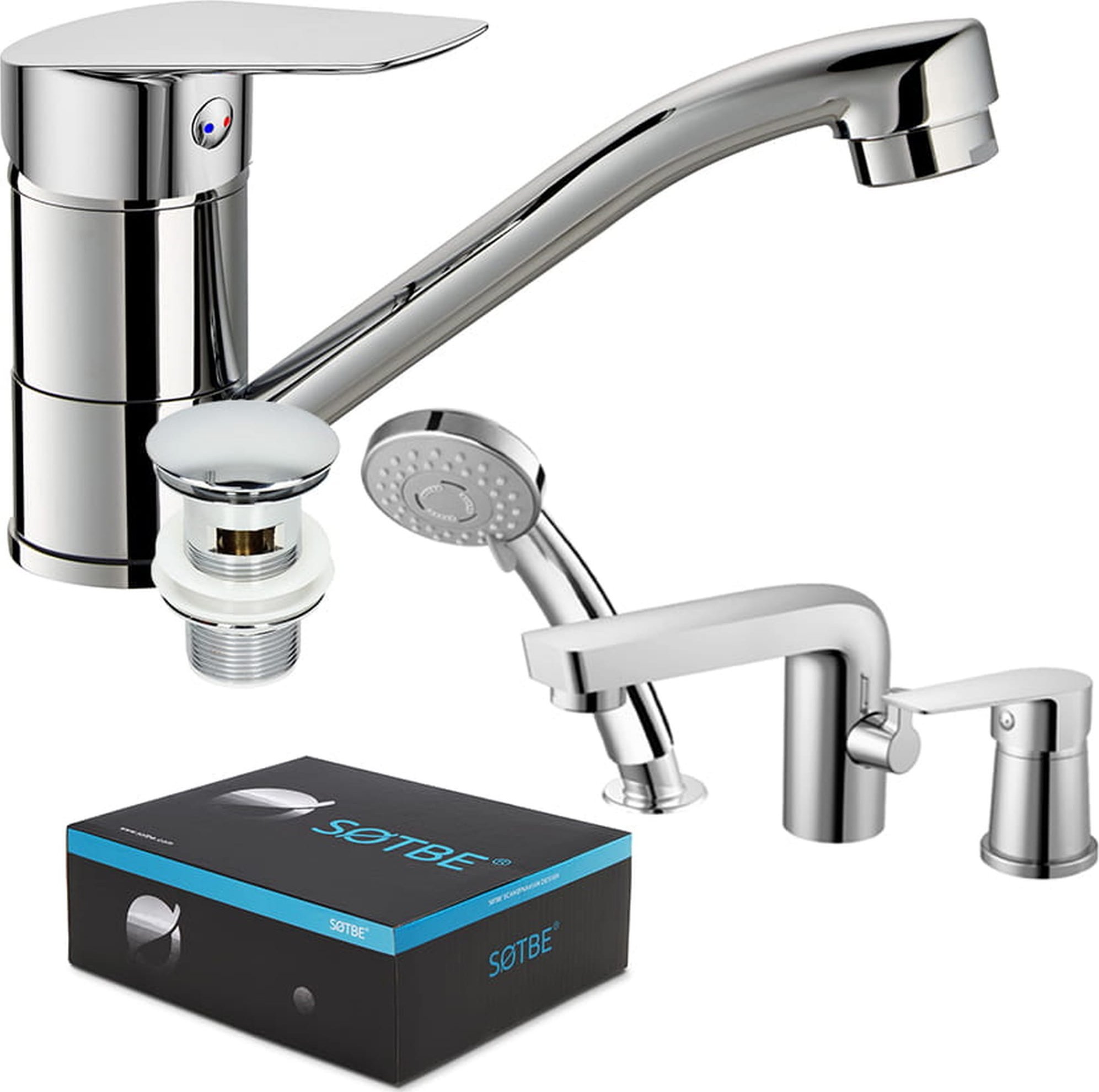 Sotbe SOTBE MARDOLA bateria stojąca nawannowa 3-otworowa + bateria umywalkowa obrotowa