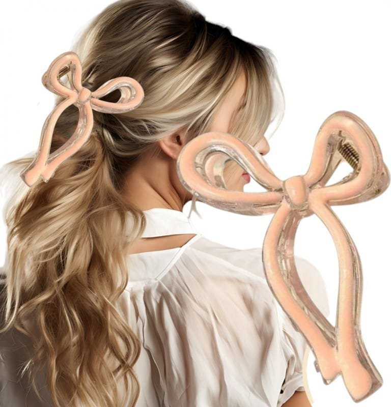 Spinka do włosów, KOKARDA półtransparentna różowa XL 11x6cm SP366R