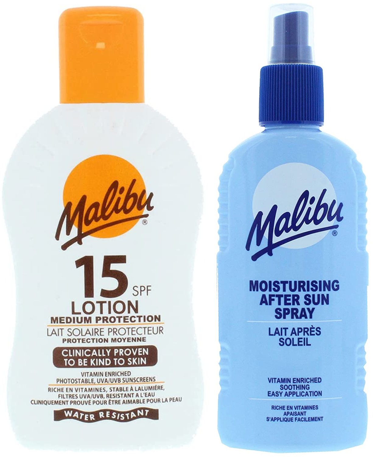 Malibu SPF15 Wodoodporny Balsam 200ml + Balsam W Sprayu Po Opalaniu 200ml