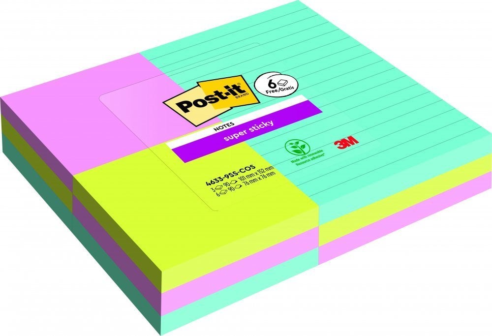 Post-It 3M Karteczki samoprzylepne Post-it Super Sticky, COSMIC, 9x90 kart.