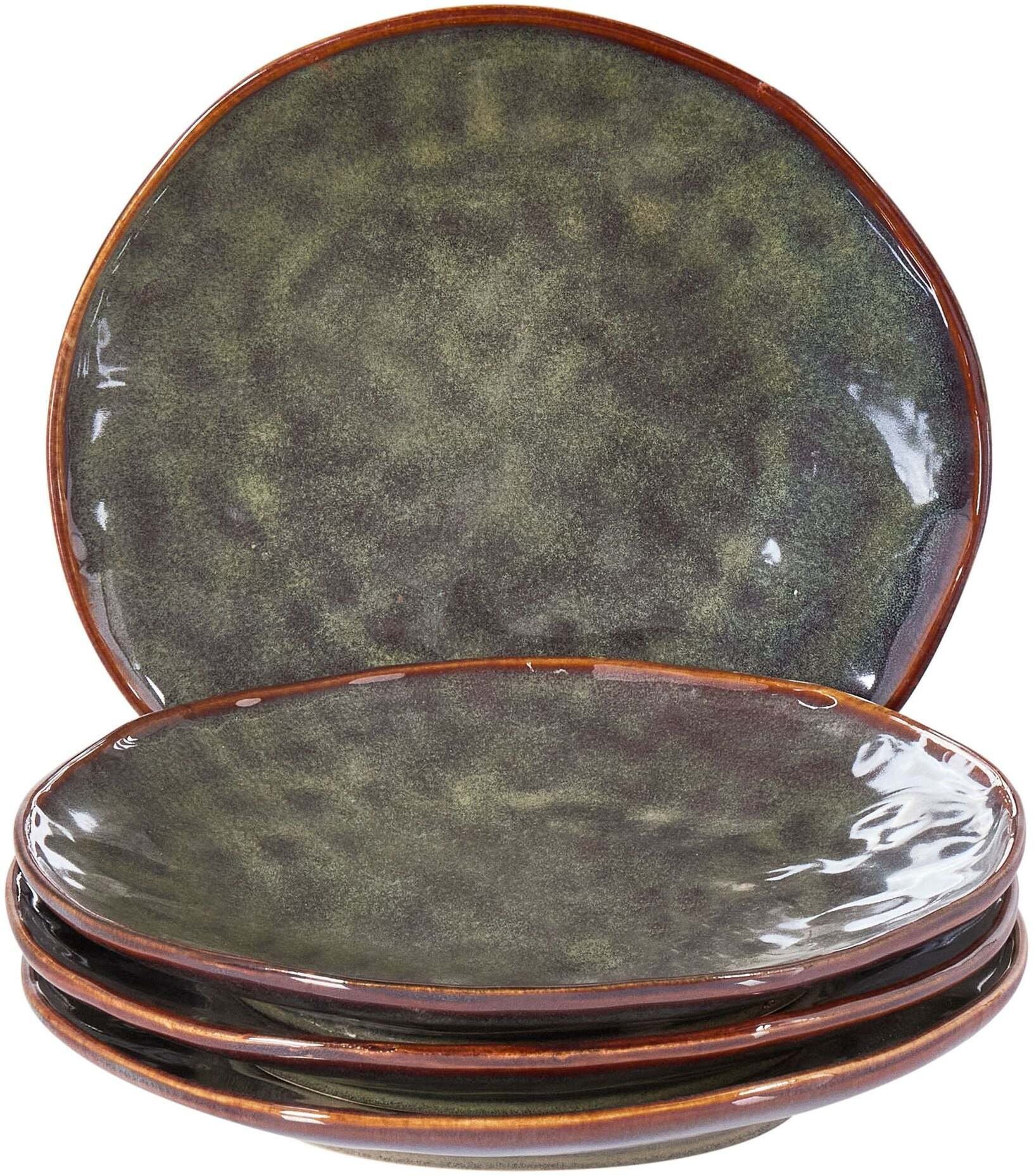 Beliani Zestaw 4 małych talerzy THYME z ceramiki ciemnozielony