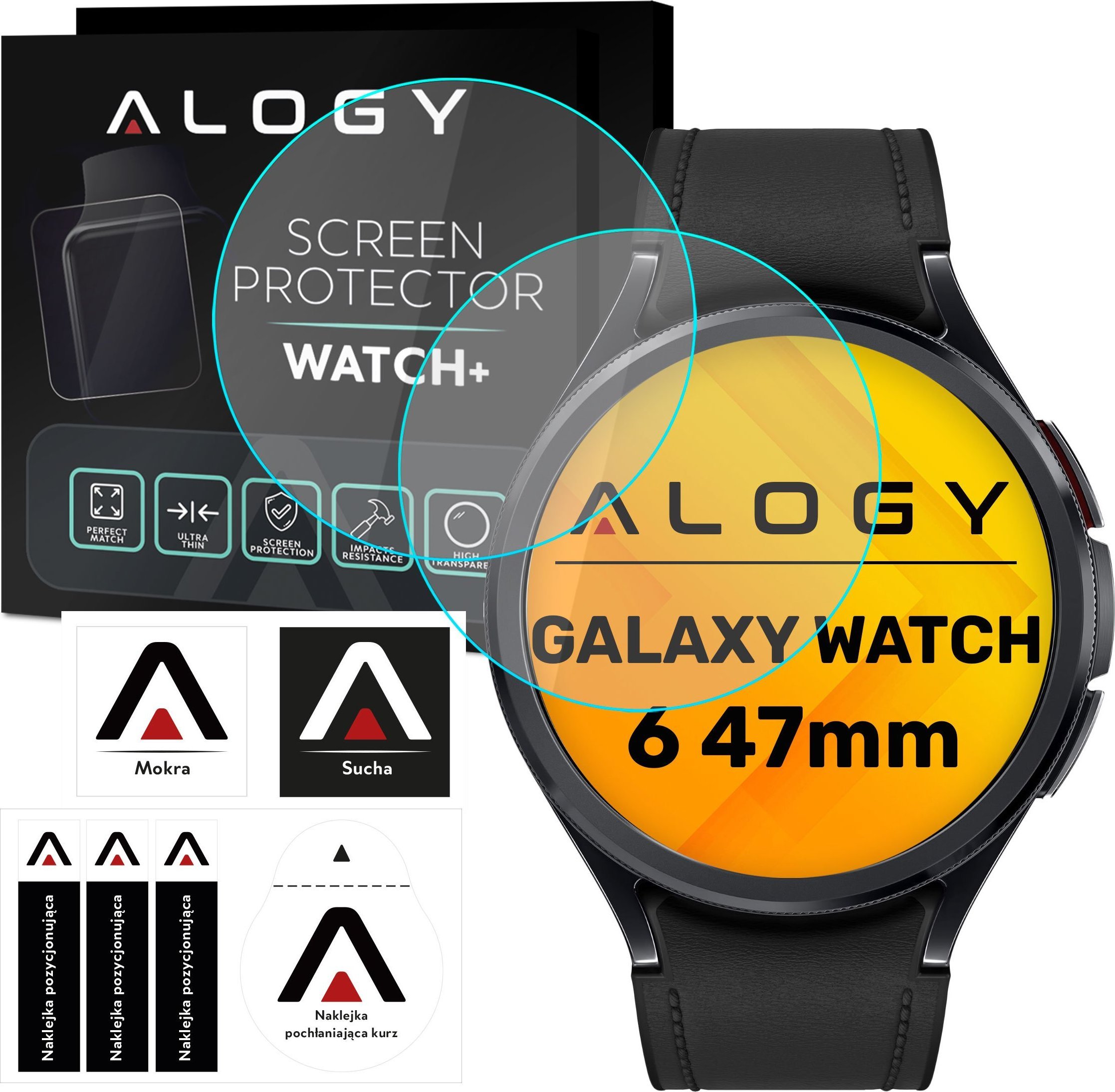 Alogy 2x Szkło Hartowane do Samsung Galaxy Watch 6 Classic 47mm ochronne na smartwatch Alogy Screen Protector Watch+