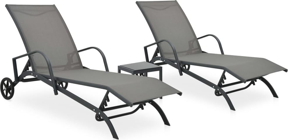 vidaXL Zestaw 2 leżaków ze stolikiem, textilene i stal