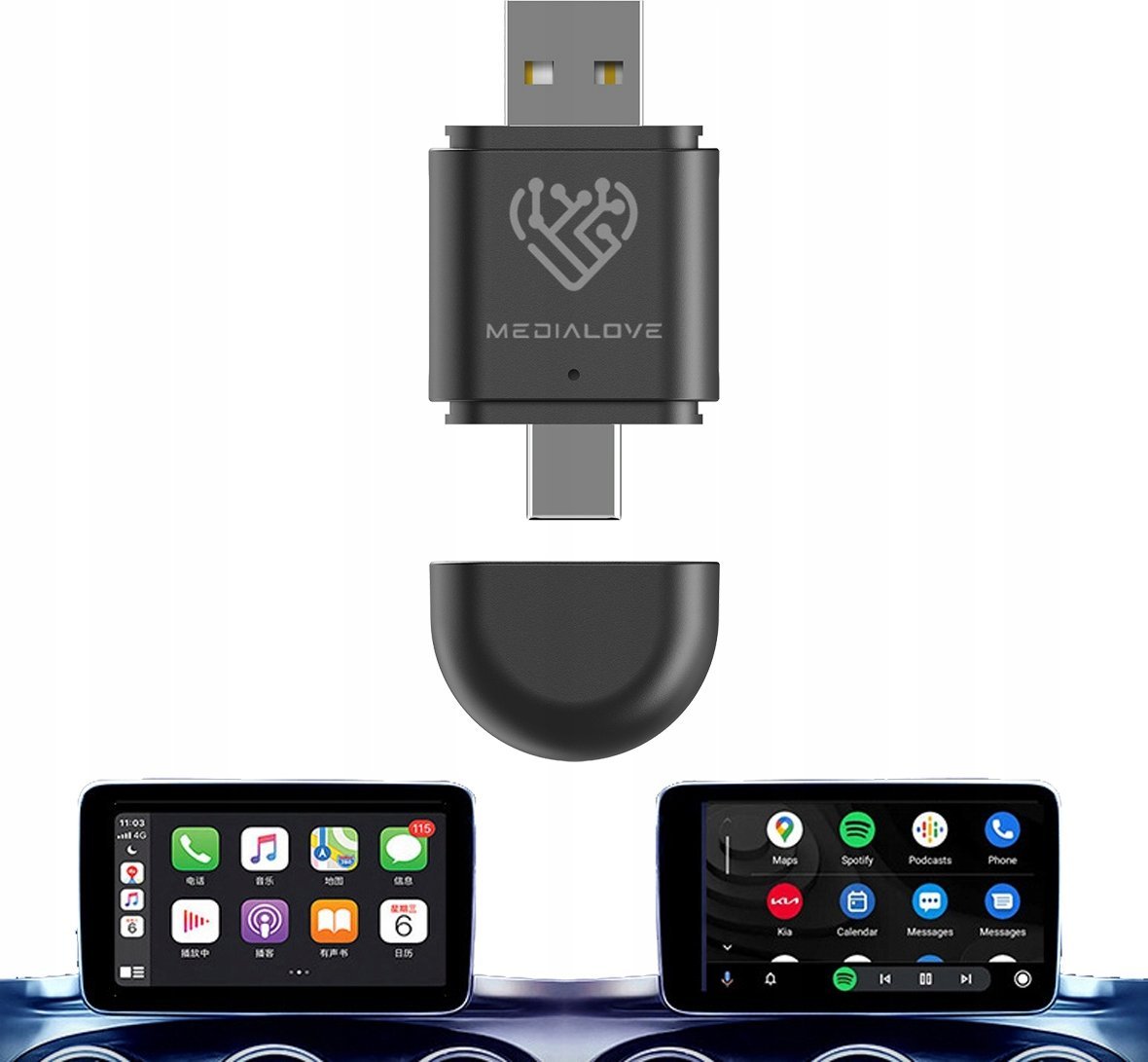Mini adapter bezprzewodowego polaczenia Carplay Android Auto 2w1 Pendrive