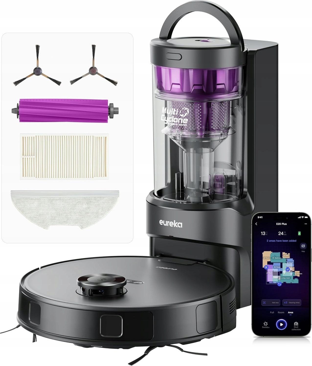 EUREKA E20 Plus robot odkurzający myjący stacja odsysająca 8000 Pa 300 m2