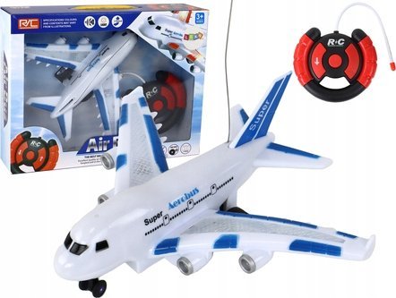 LeanToys Samolot RC Zdalnie Sterowany Biały Aerobus Pilot Światła Dźwięki