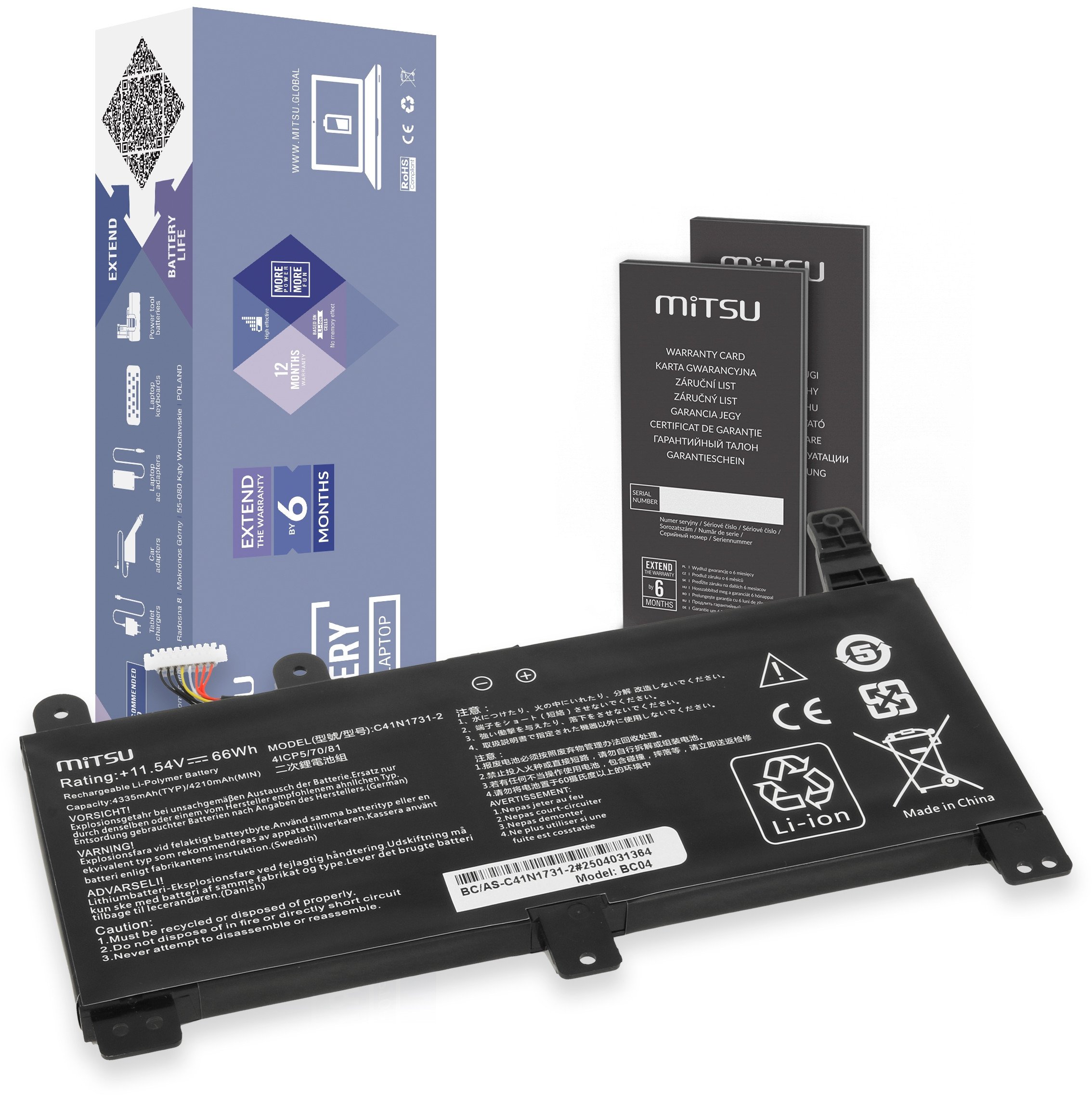 Bateria Mitsu Bateria do Asus ROG Strix G512LU, G531GU, G712LU