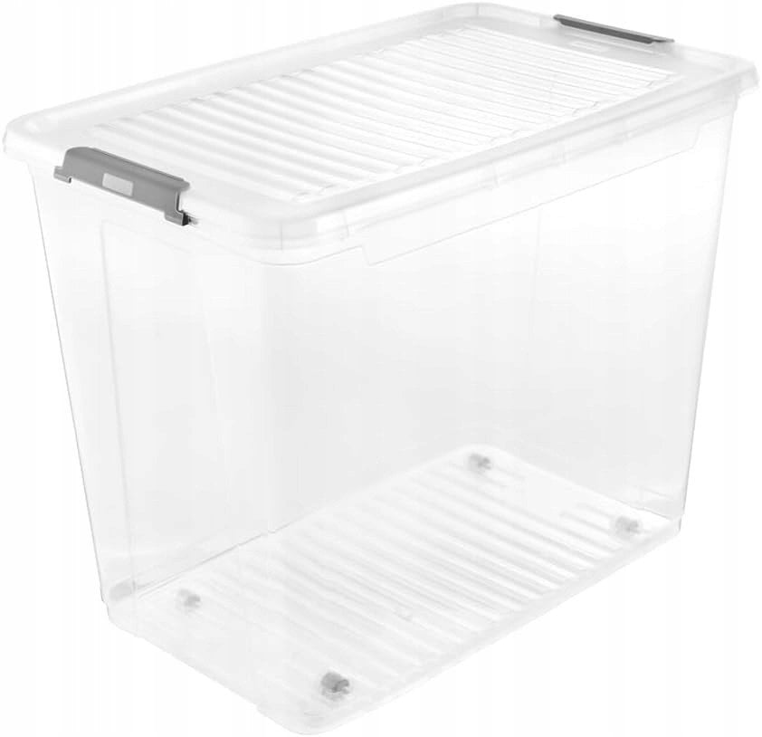 Box with lid on wheels clipbox Leo 59x38x47cm 74L transparent 4052396109795